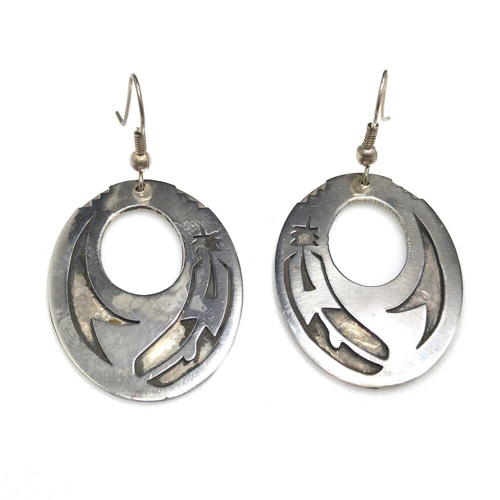Silver Navajo Handmade Earrings, Unknown Mark, Vintage Jewelry